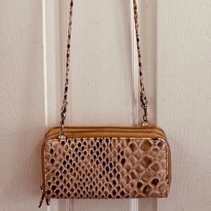 Sondra Roberts Tan Python Snake Print Crossbody Bag